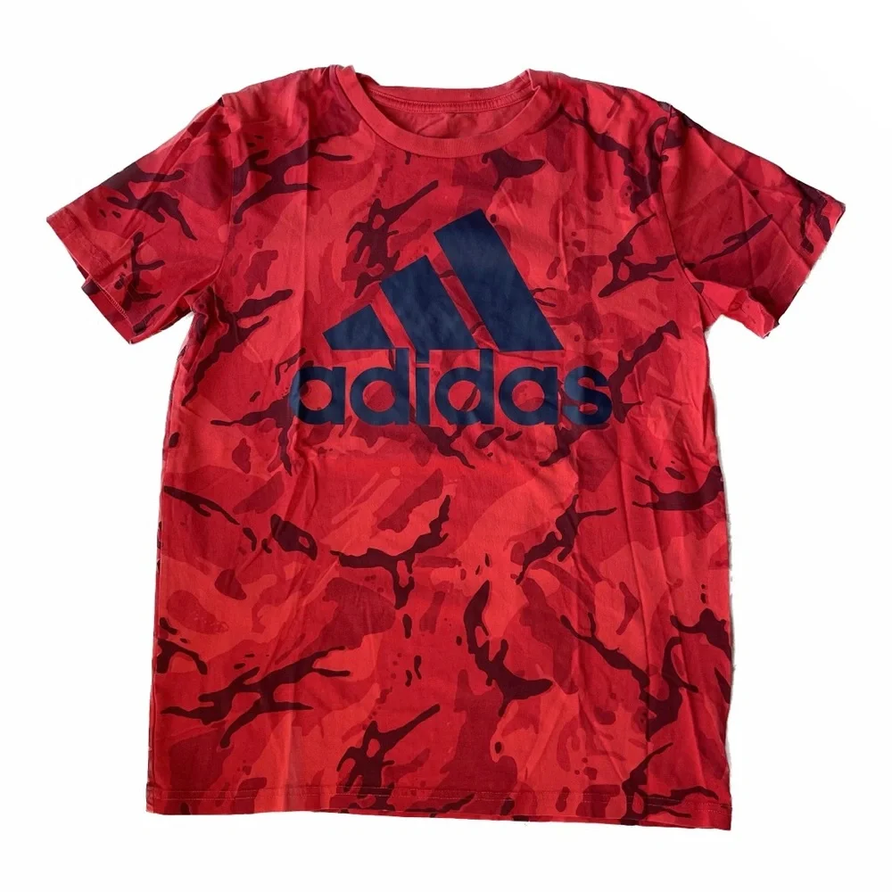Adidas Red and Blue Short Sleeve Tee with Camo Abstract Pattern - Picture 1 of 5